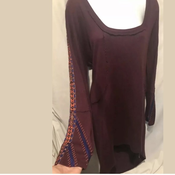 New FREE PEOPLE High Low Thin Sweater Knit Dress Red Blue Orange Embroidered - Picture 9 of 13